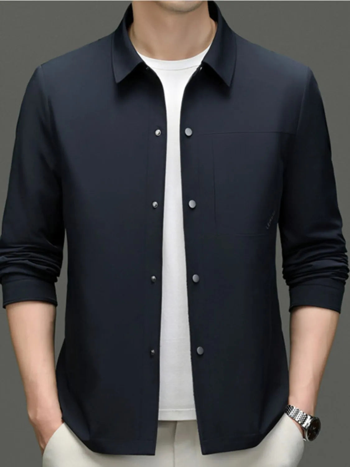 Men's plus size snap-down long sleeve jacket