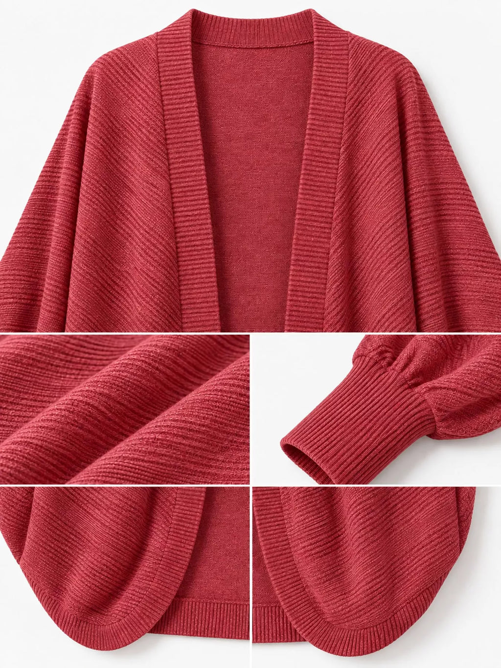 Open-front ribbed batwing sleeve cardigan, view 47