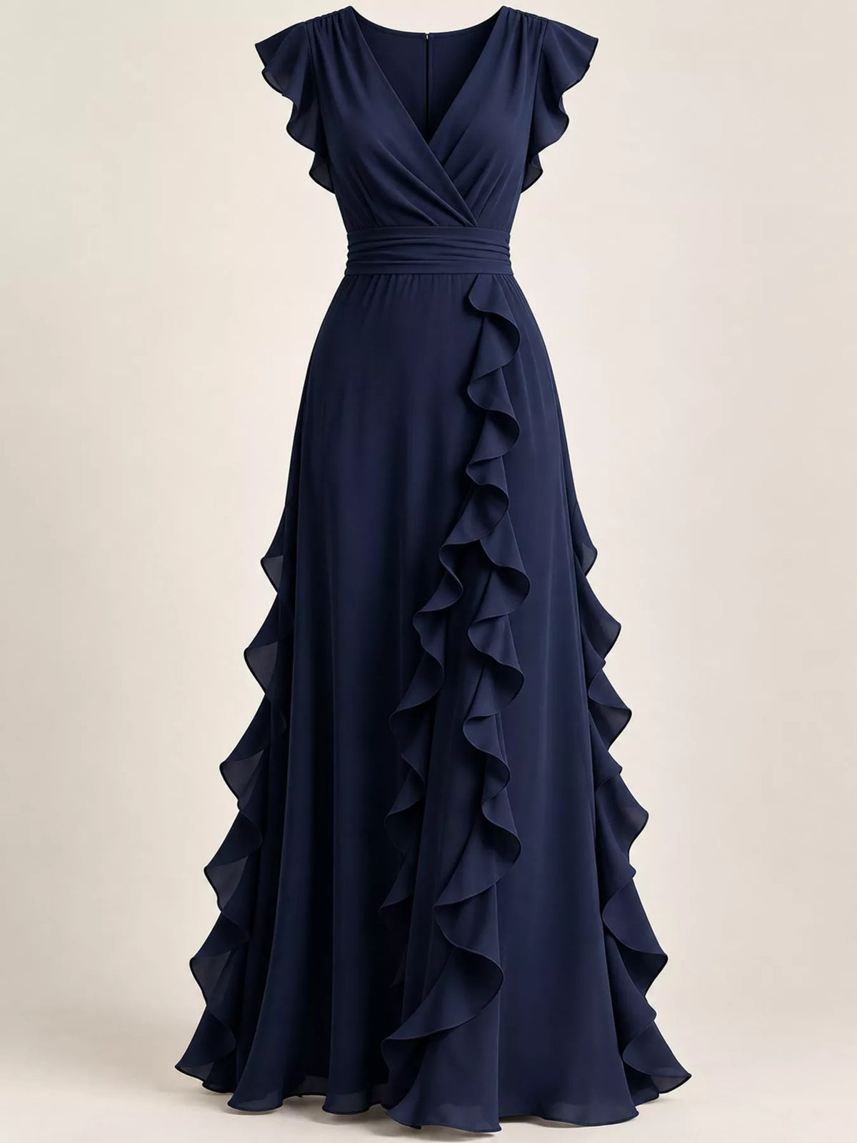 Ruffled surplice sleeveless maxi dress by Trendsi featuring flowing fabric and elegant ruffle details in a stylish design.