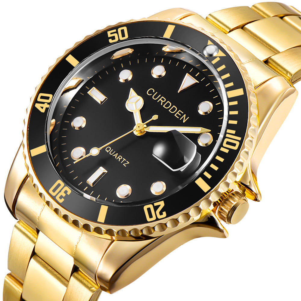 Men’s Steel-Band Quartz Calendar Watch