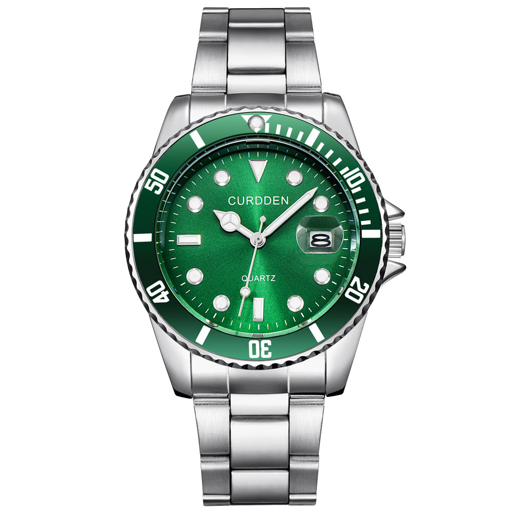 Men’s Steel-Band Quartz Calendar Watch