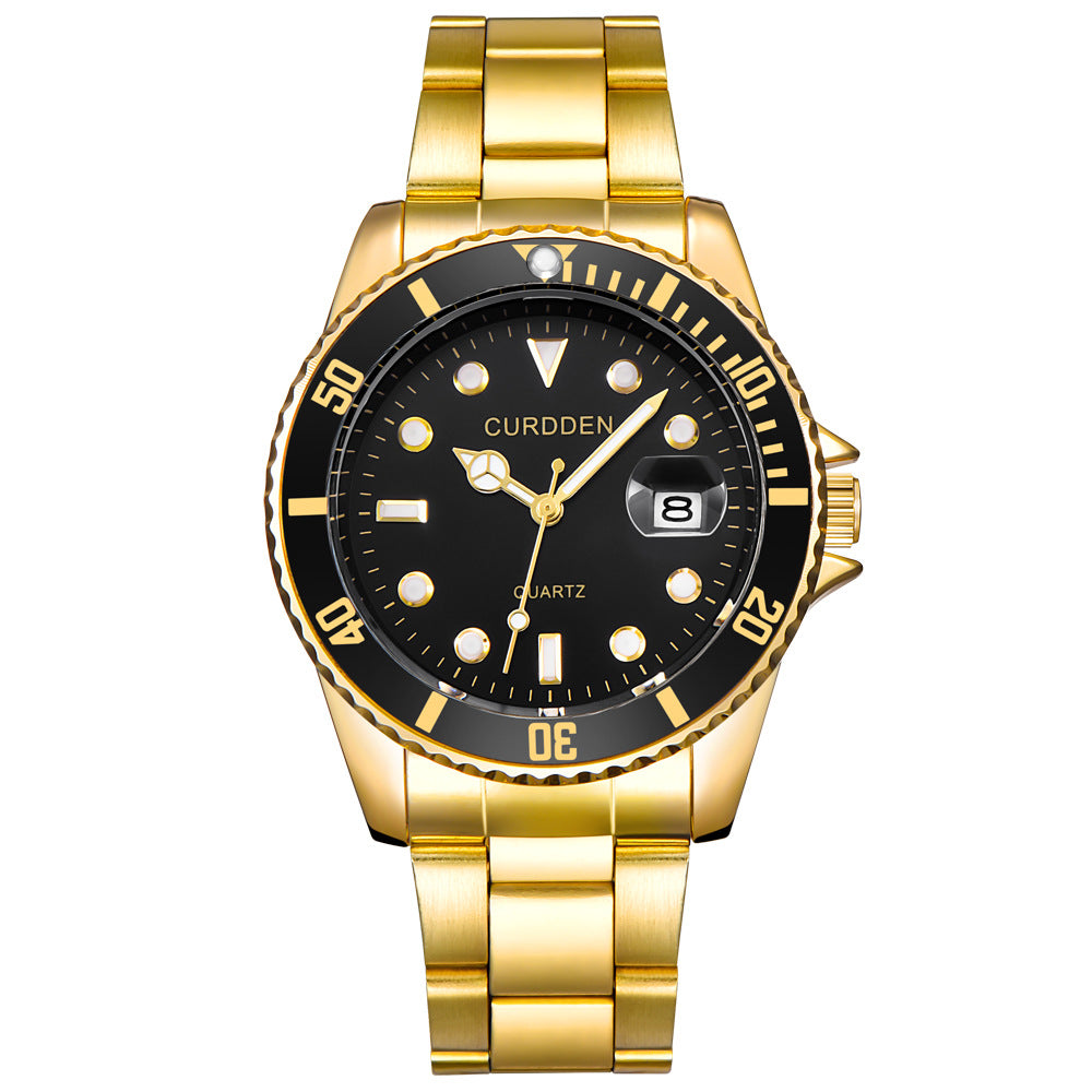 Men’s Steel-Band Quartz Calendar Watch