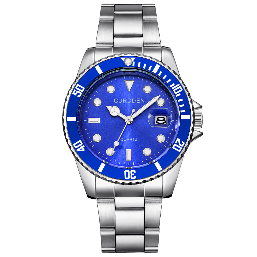 Men’s Steel-Band Quartz Calendar Watch