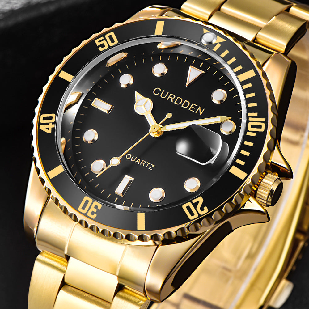 Men’s Steel-Band Quartz Calendar Watch