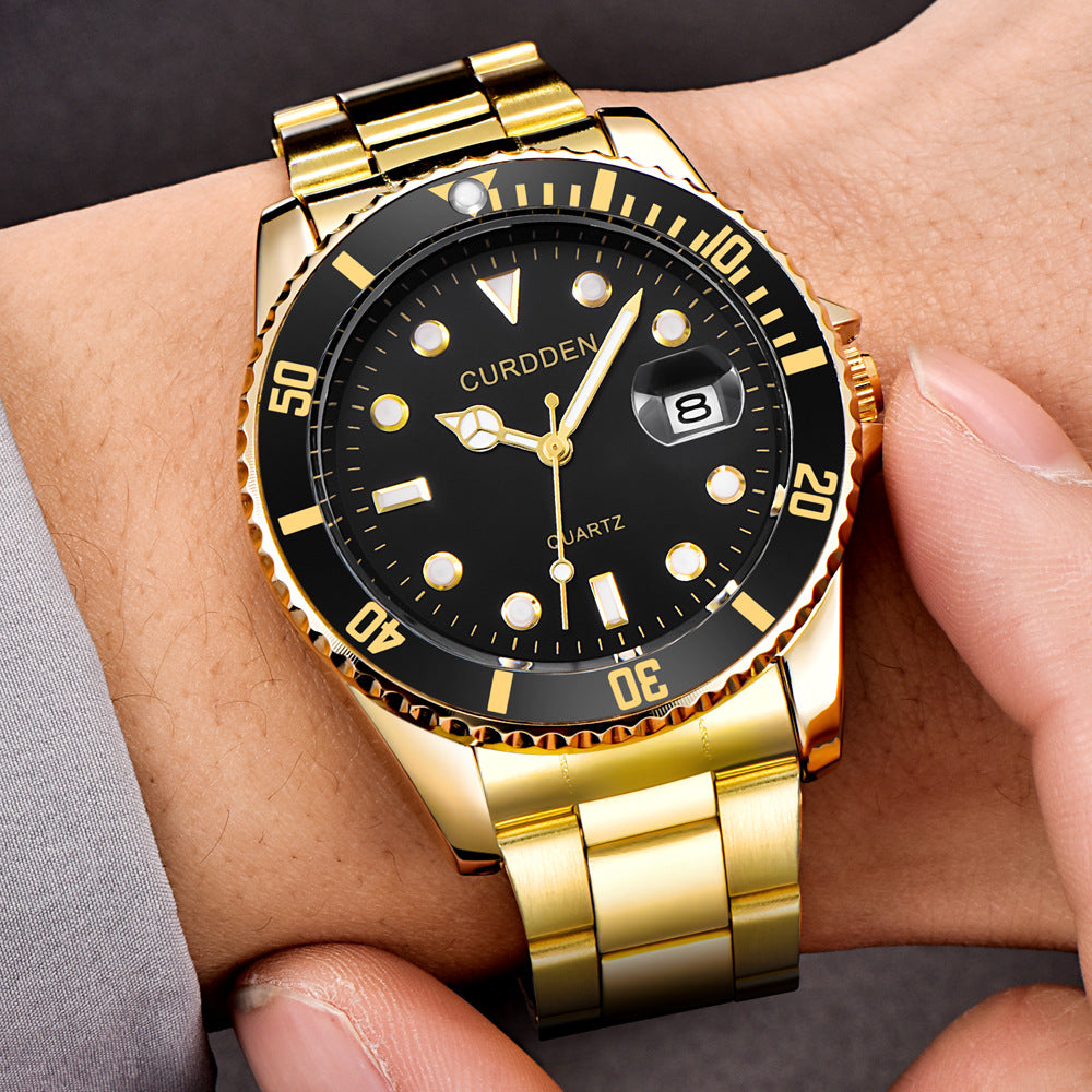 Men’s Steel-Band Quartz Calendar Watch