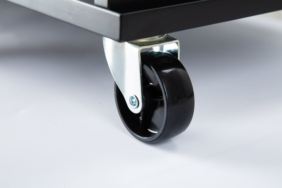 Black Rolling Kitchen Island with Extendable Rubber-Wood Top