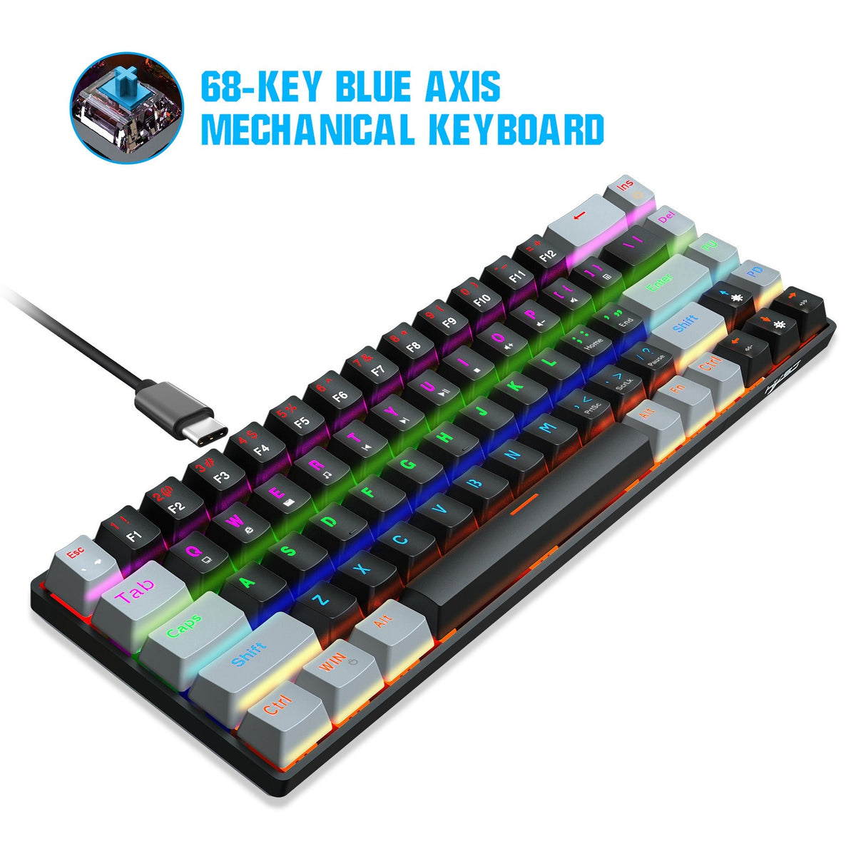 New 68 key RGB luminous esports game with blue and red axis mechanical keyboard laptop MAC 60% eprolo