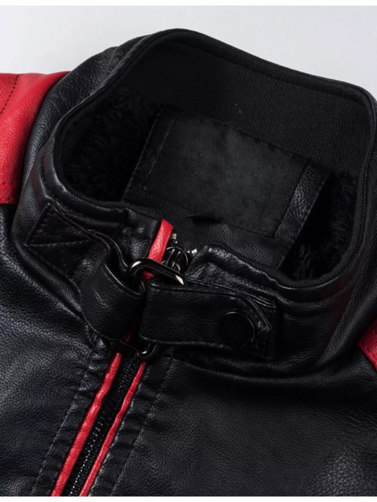 Men's two-tone faux leather motorcycle jacket, view 5