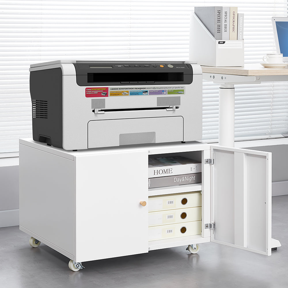 White Mobile Steel Copier Stand Cabinet