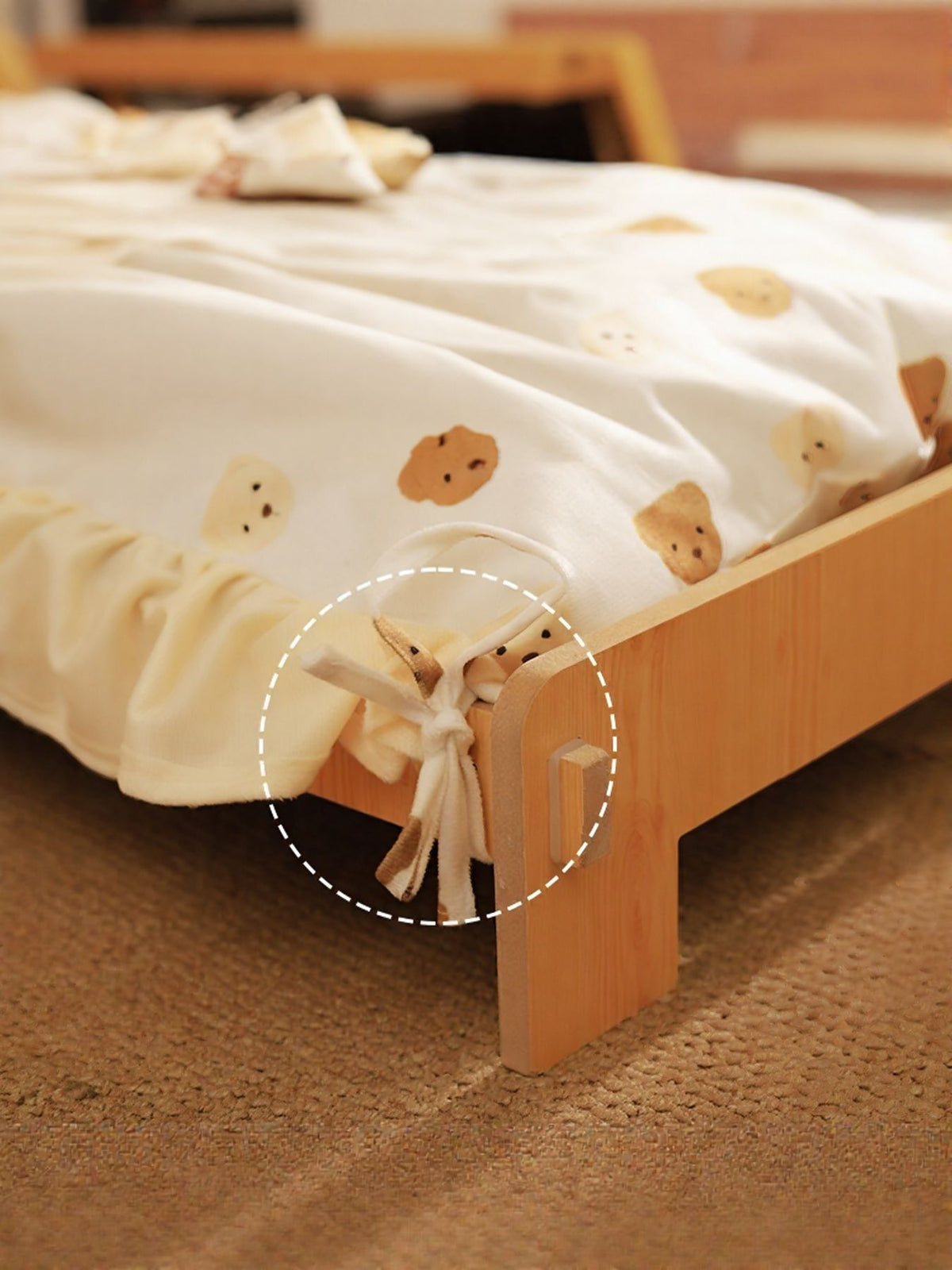 Wooden pet bed by Trendsi featuring a cozy cushion and sturdy wood frame, perfect for small dogs or cats.
