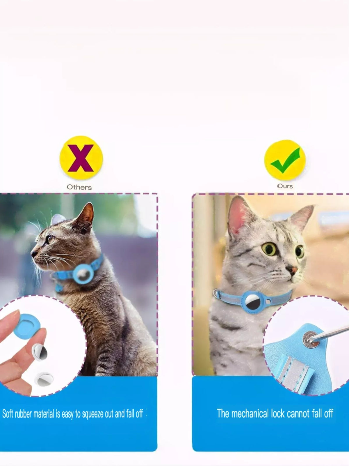 Reflective pet collar with Airtag holder, bell, and anti-lost locator for all devices, featuring Trendsi branding.