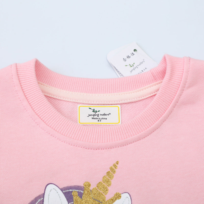 Girls' Pink Cotton Cartoon Hoodie