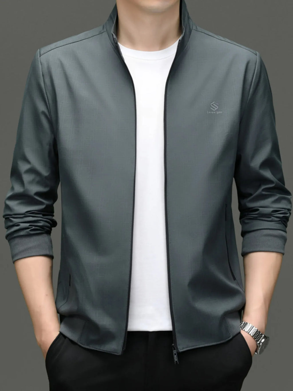 Men's plus size slim fit zip-up jacket, view 4
