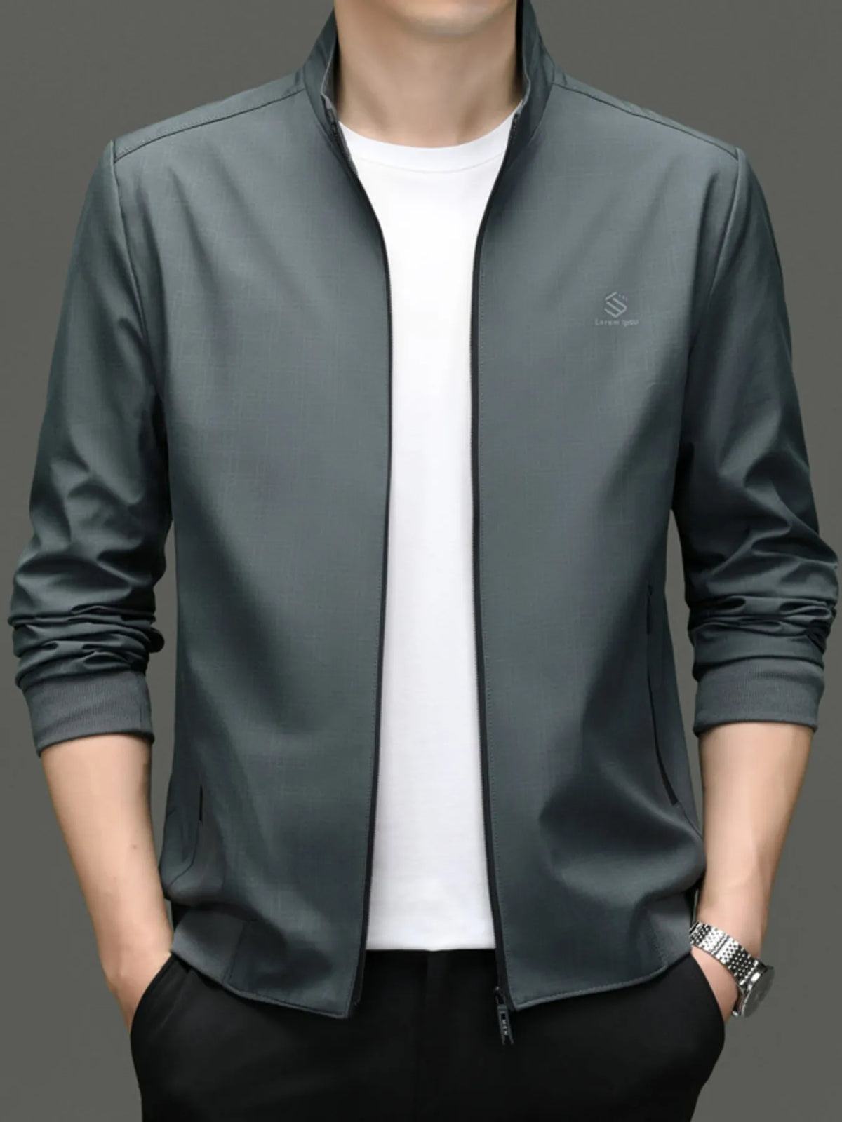 Men's plus size slim fit zip-up jacket, view 4