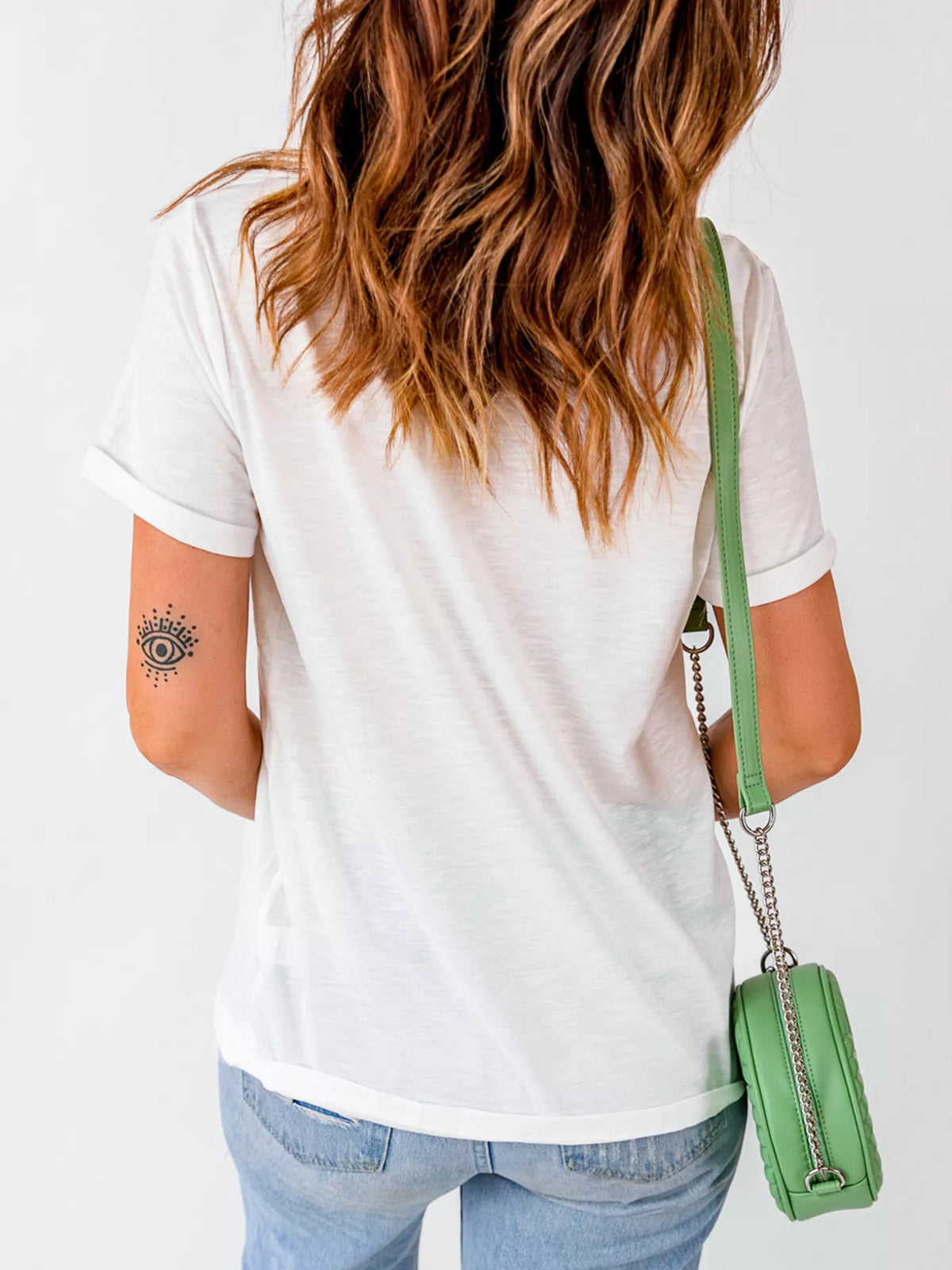 White crew neck T-shirt with HOWDY Christmas print, view 3