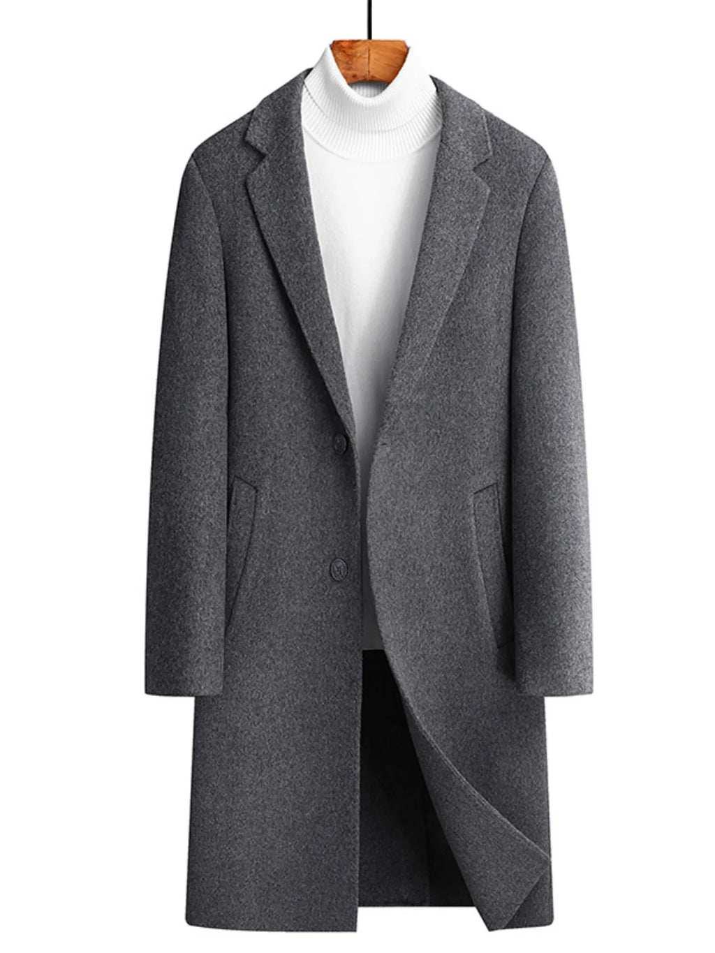 Men's plus size lapel collar long wool coat