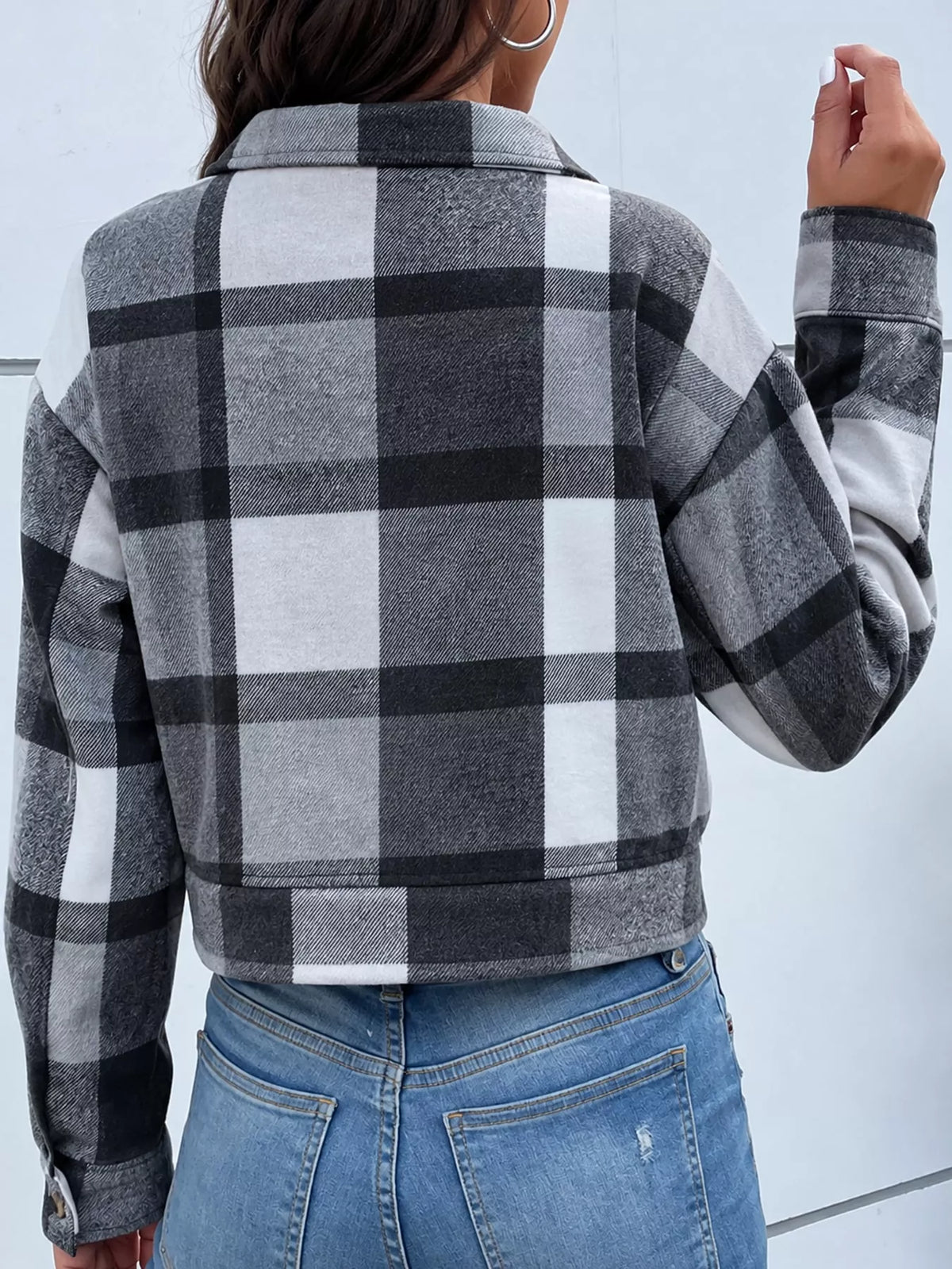 Plaid button-front cropped jacket, view 45