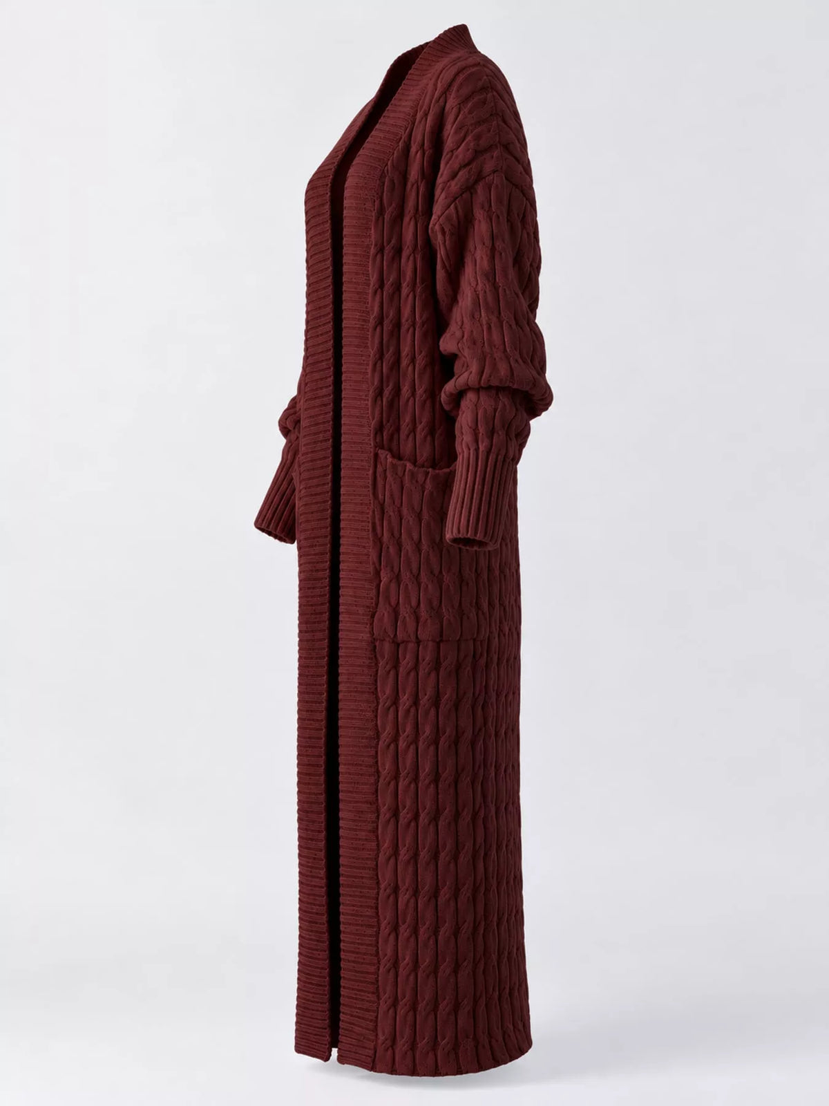 Cable knit longline open-front cardigan, view 33