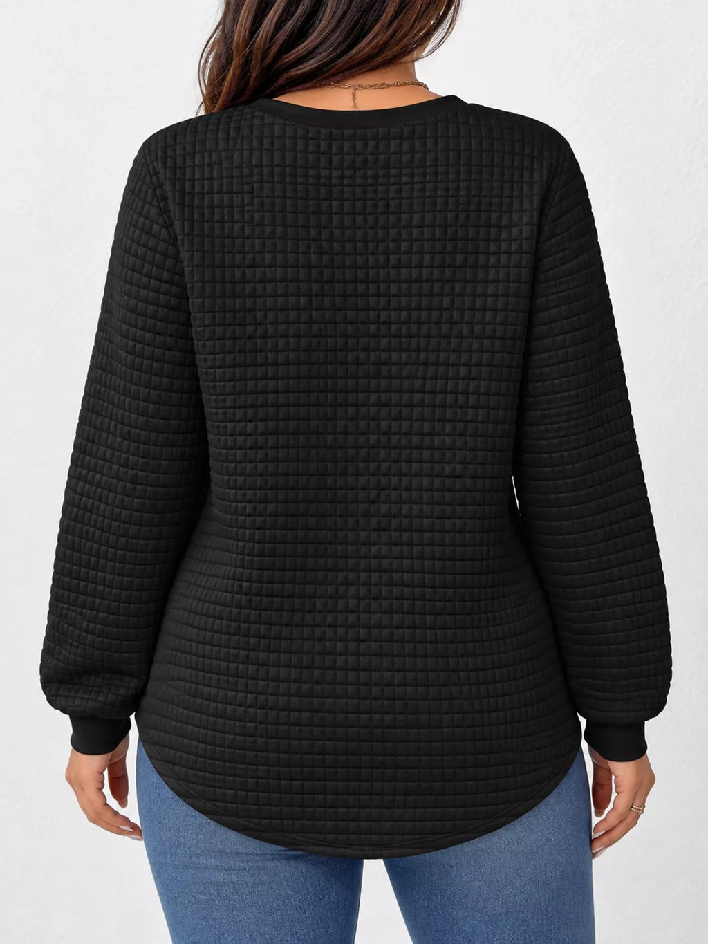 Plus size textured waffle knit crewneck sweatshirt, view 12