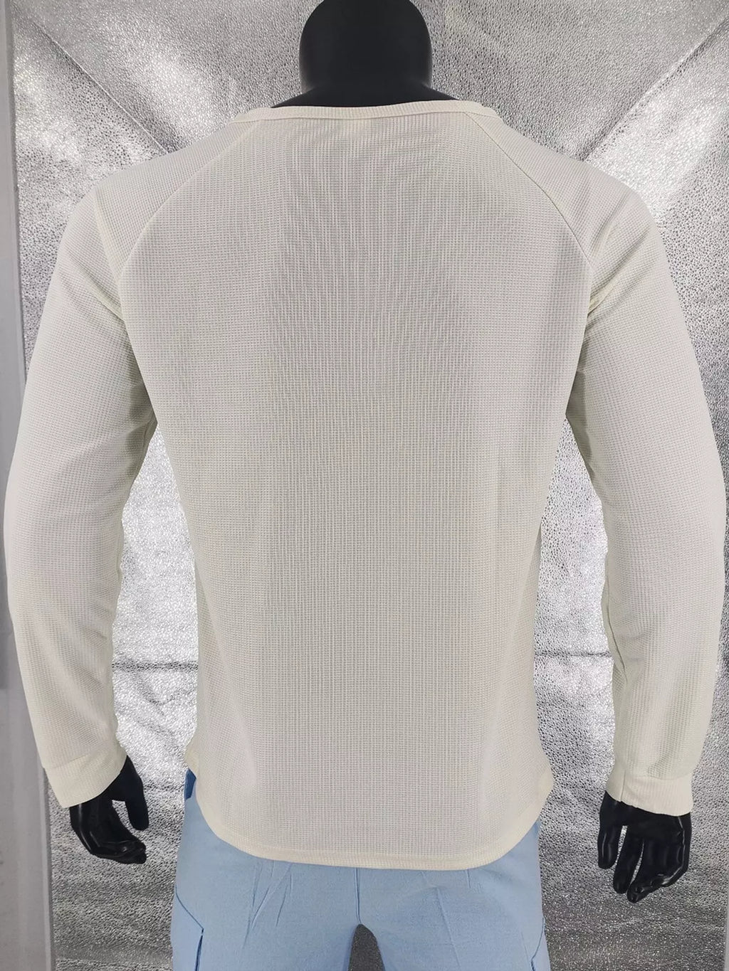 Men's full size waffle knit Henley long sleeve T-shirt in plus size, featuring a cozy knit fabric and buttoned neckline.
