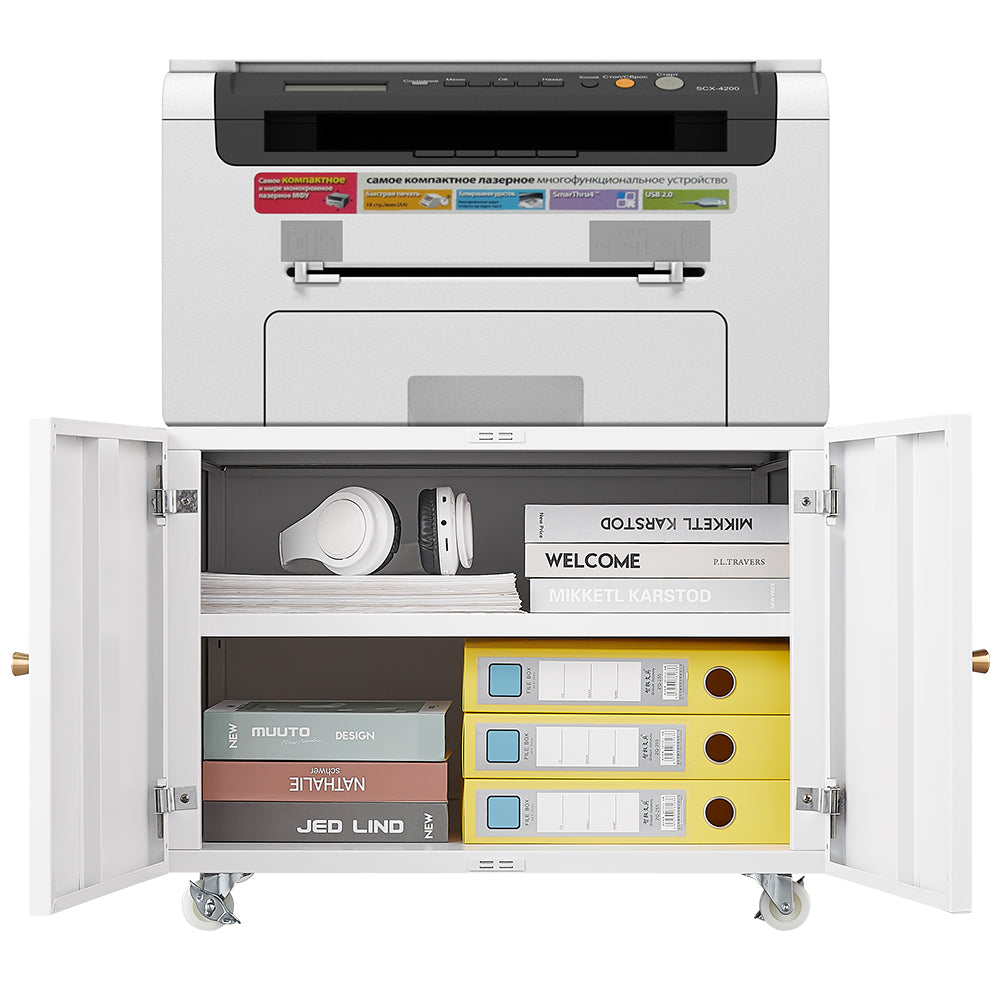White Mobile Steel Copier Stand Cabinet