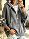 Plus size hooded zip-up knit cardigan