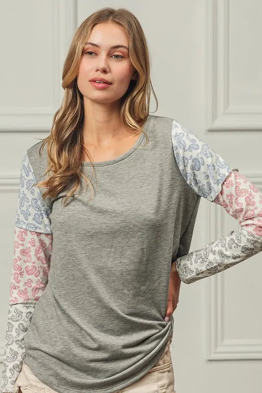 BiBi French Terry hoodie featuring paisley triblend color block design, casual and stylish, by Trendsi.