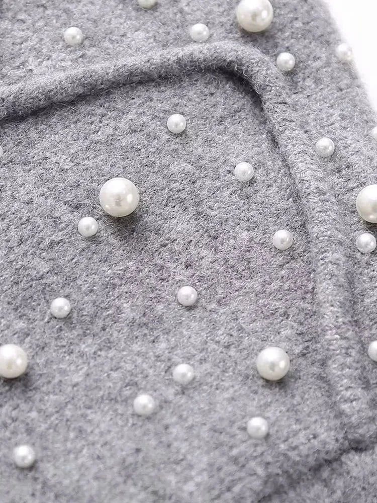 Women Cropped Jacket Fashion Artificial Pearls Knitted Coat Woman Long Sleeve Autumn Bomber Jackets For Women Short Coats