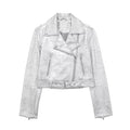 Faux Leather Jacket Women Silver Cropped Coat Woman Long Sleeve Bomber Jackets for Women Streetwear Autumn Jacket