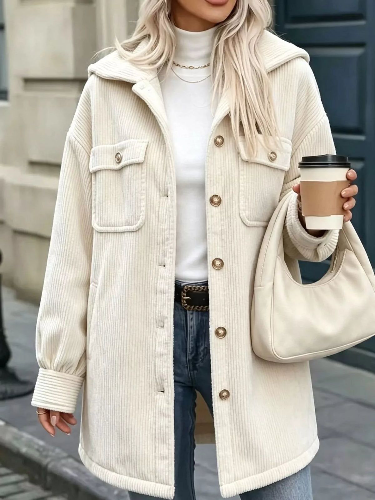 Corduroy button-down jacket with pockets