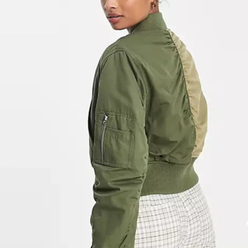 Women's Jacket Fashion Patchwork Bomber Jackets For Women Coat Autumn With Pockets Long Sleeve New in Outerwears