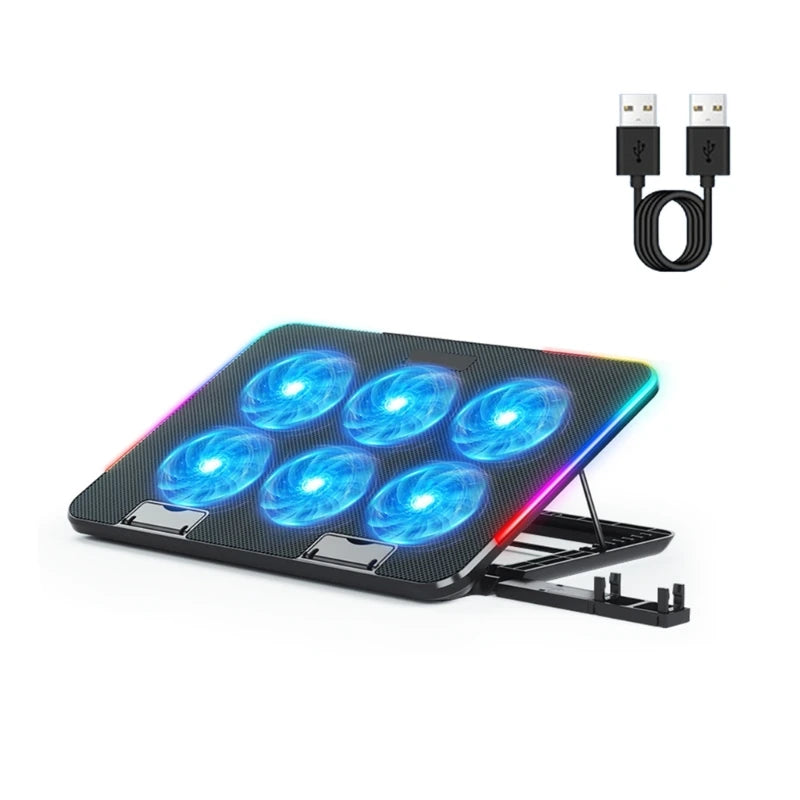 6-Fan LED Laptop Cooling Pad with Phone Holder