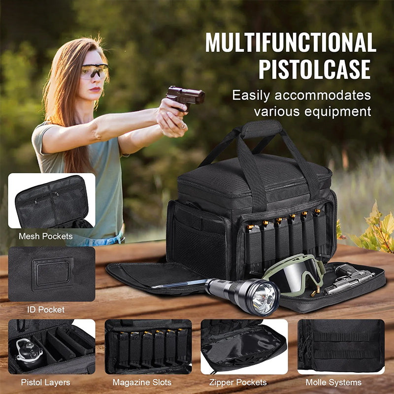 Tactical shoulder shooting bag, padded handgun case for range & hunting, lockable zipper, ammo pockets eprolo