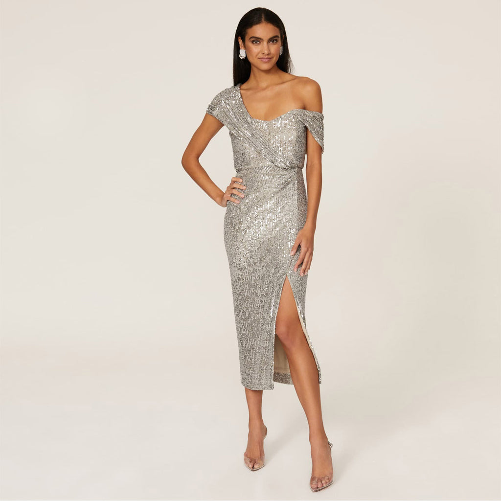 Women's White One-Shoulder Sequined Party Dress