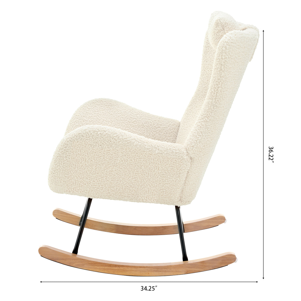 Beige Upholstered Rocking Chair with Adjustable Headrest & Side Pocket