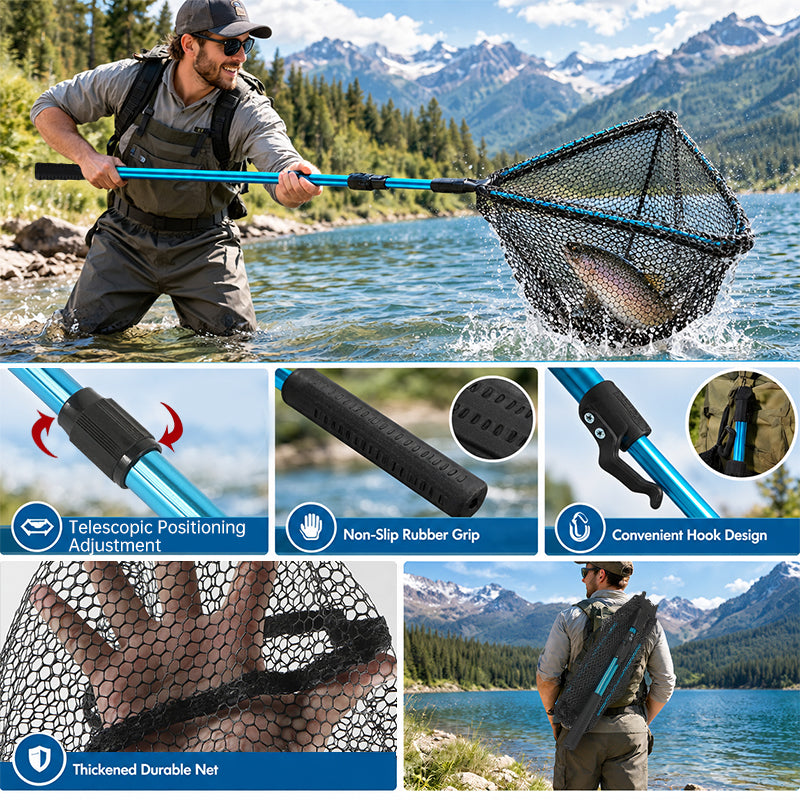 1PC Aluminum Alloy Retractable Triangular Fishing Net – Telescopic Folding Landing Net with Extendable Pole, Portable Collapsibl eprolo