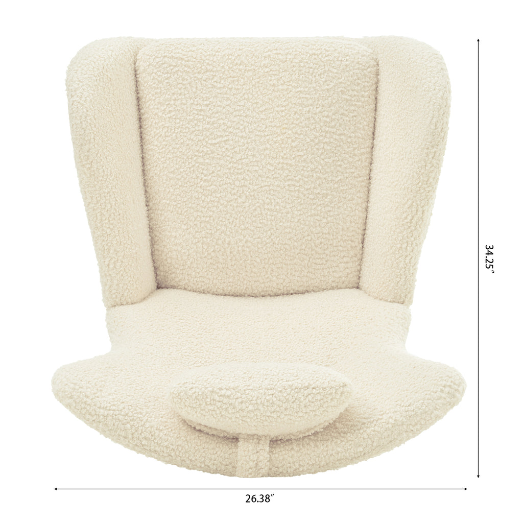 Beige Upholstered Rocking Chair with Adjustable Headrest & Side Pocket