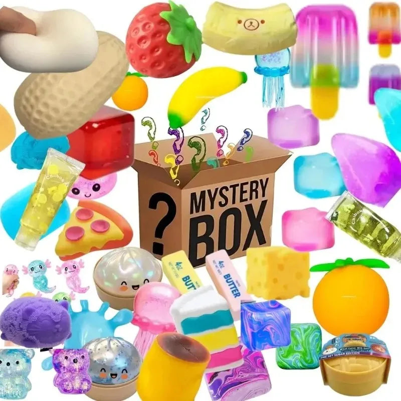 #@200+ Pcs Surprise Box Toys Novelty Stress Relief Assorted Squishy Figures Blind Box Fun Mystery Fidget Stress Relief Surprise