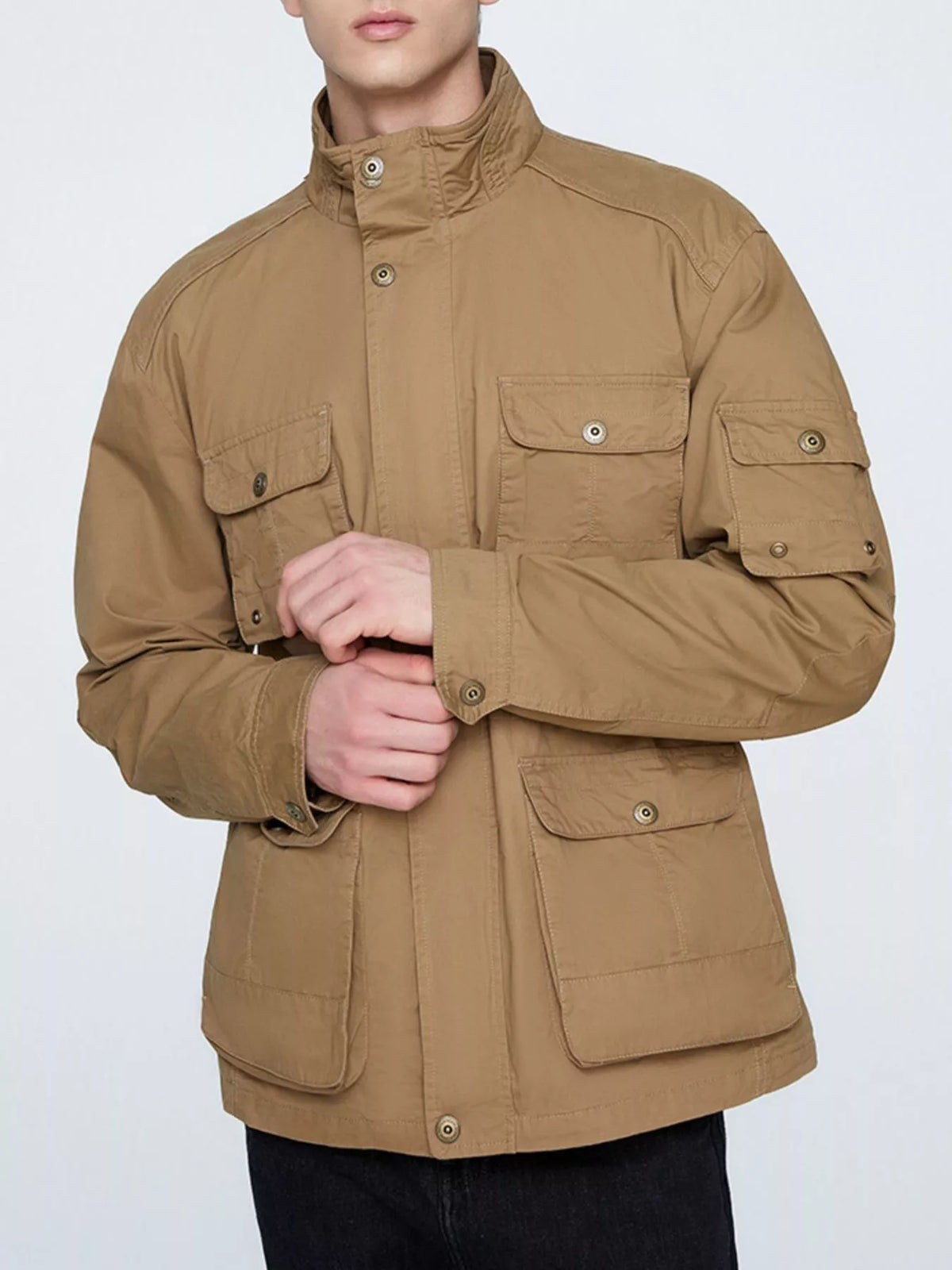 Men's plus size multi-pocket zip-up jacket, view 5