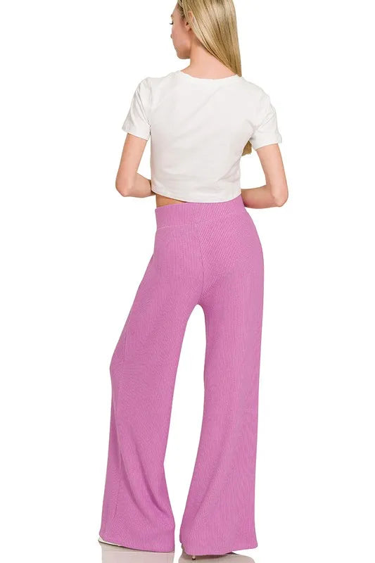 Zenana rolled sleeve top and pants sweater set, soft knit with relaxed fit, in neutral color, stylish loungewear for women.