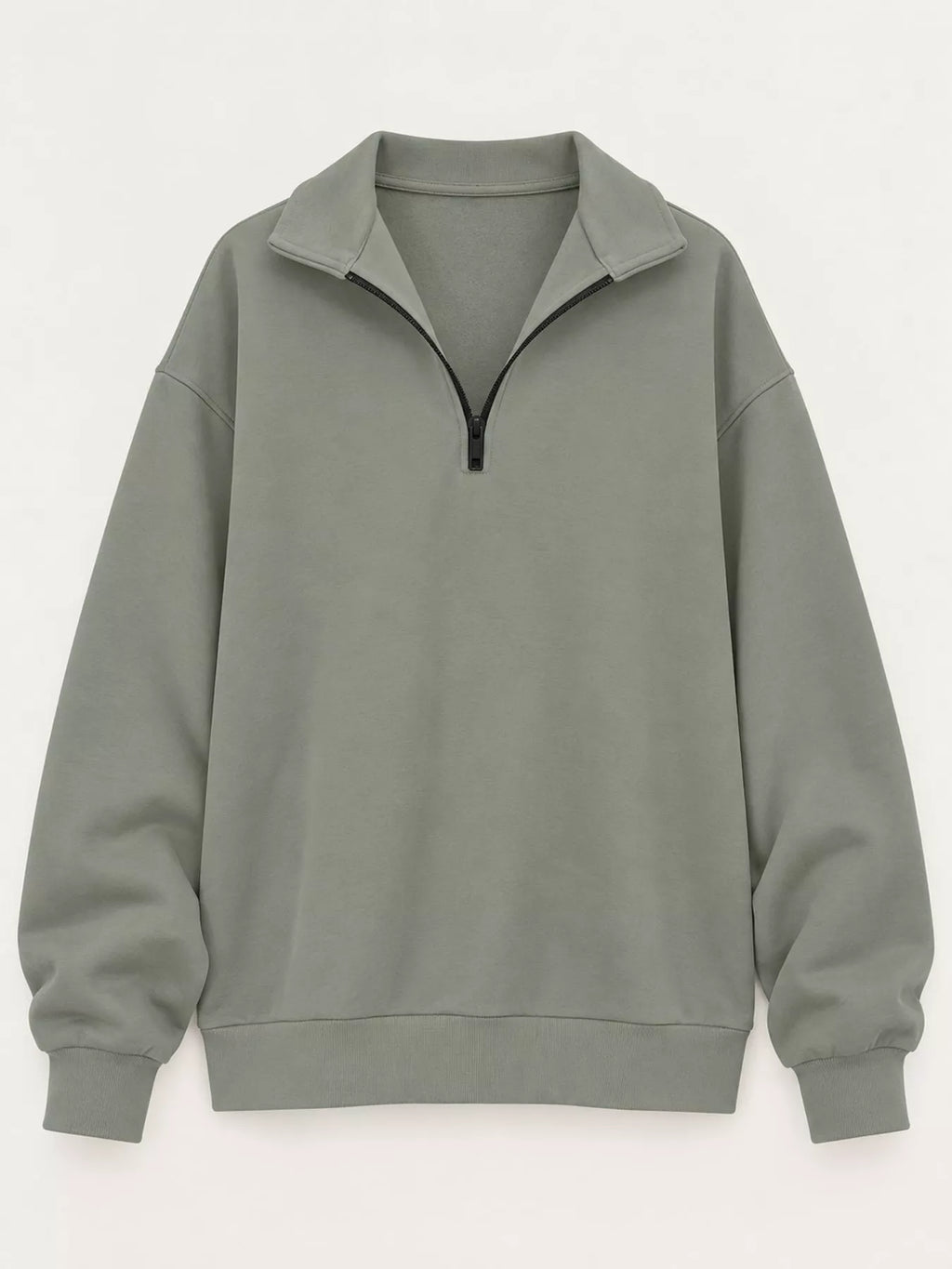 Plus size quarter-zip dropped shoulder sweatshirt, view 3