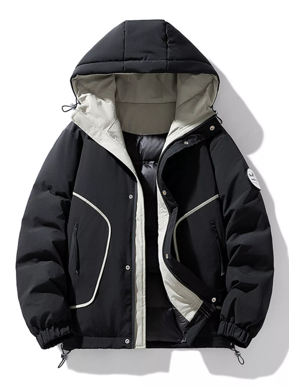 Men's plus size thick contrast hooded puffer jacket, view 5
