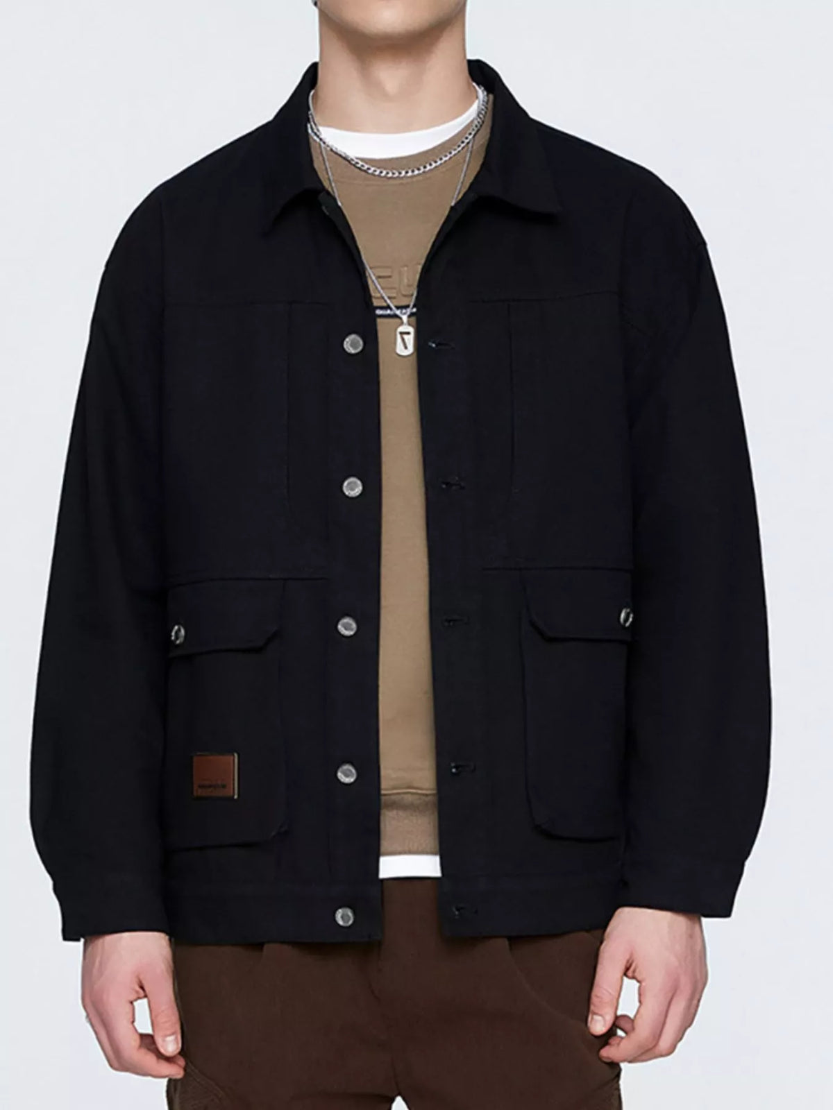Men's plus size long sleeve button-up jacket, view 3