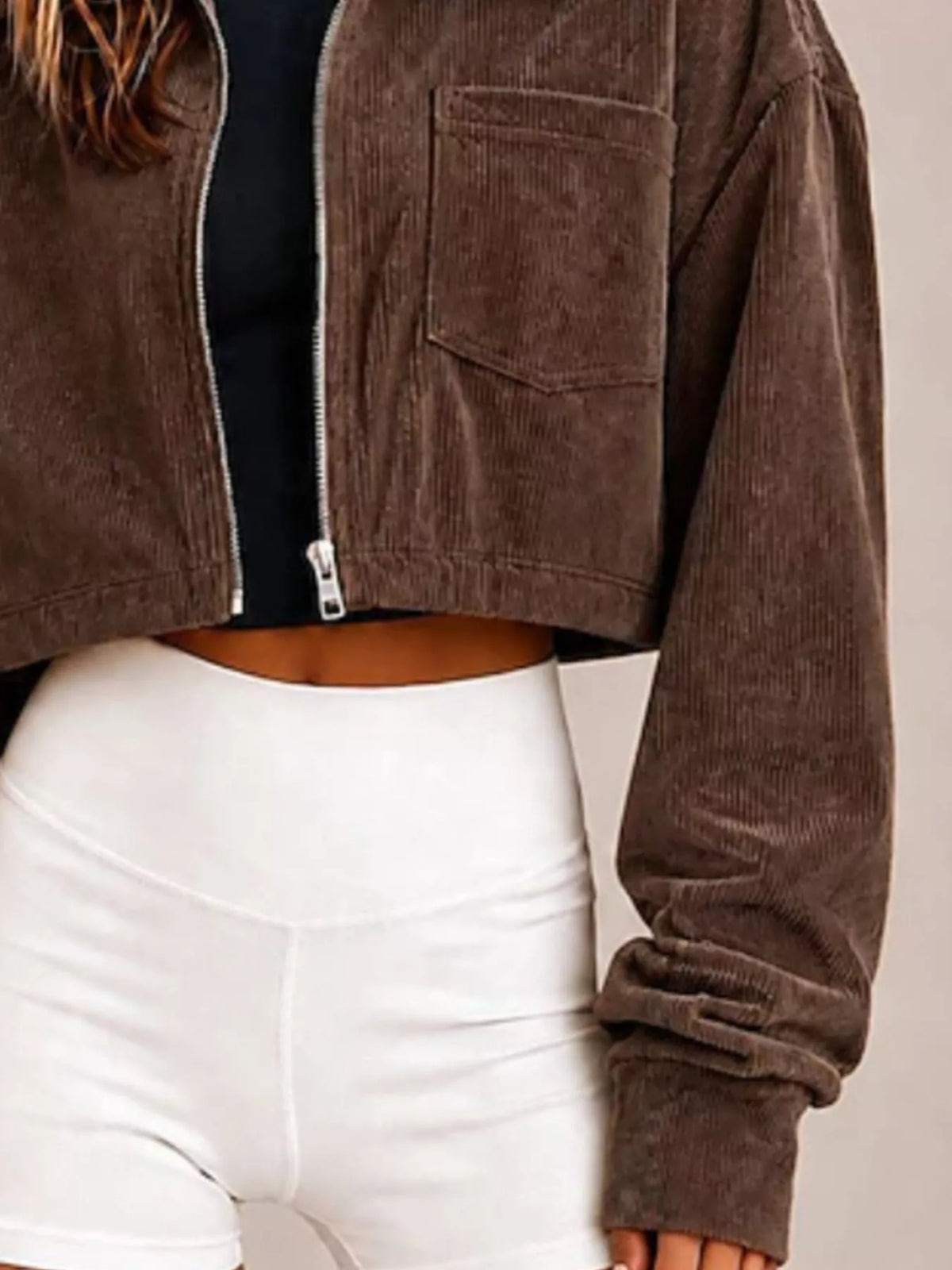 Corduroy zip-up cropped jacket, view 12