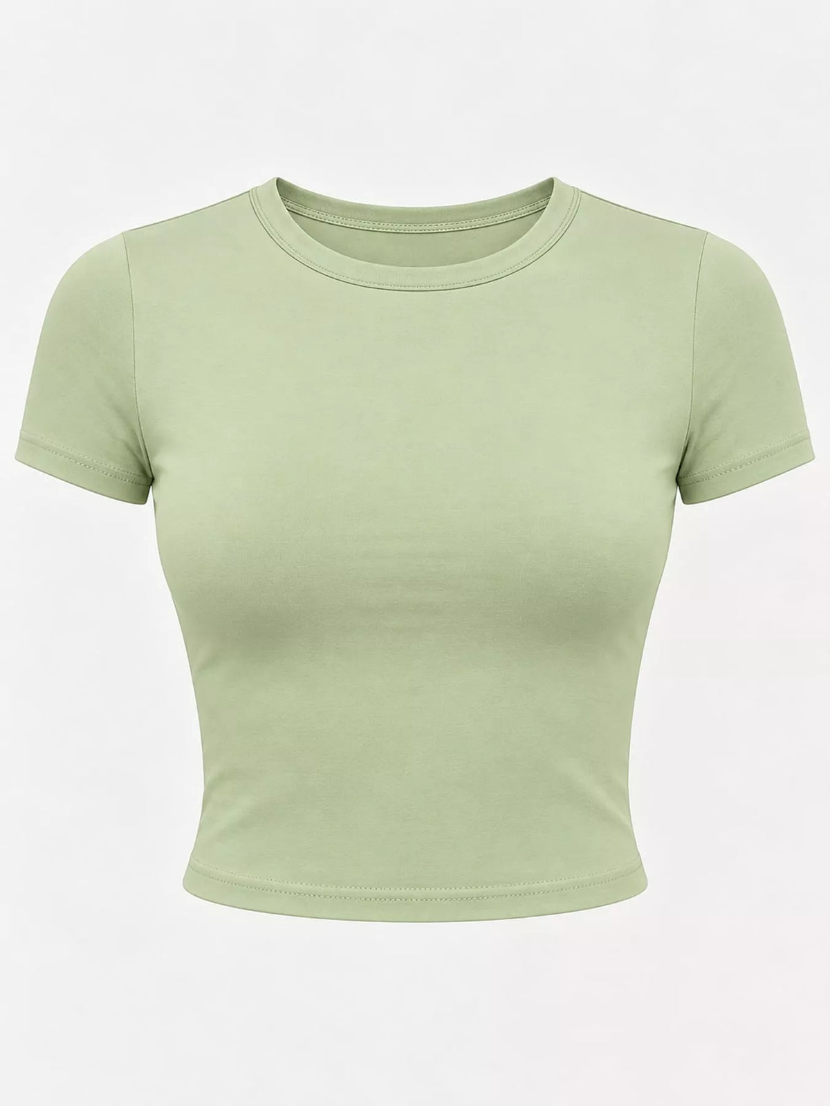 Slim fit basic crew neck short sleeve crop T-shirt by Trendsi, shown in black with a fitted style and clean neckline.