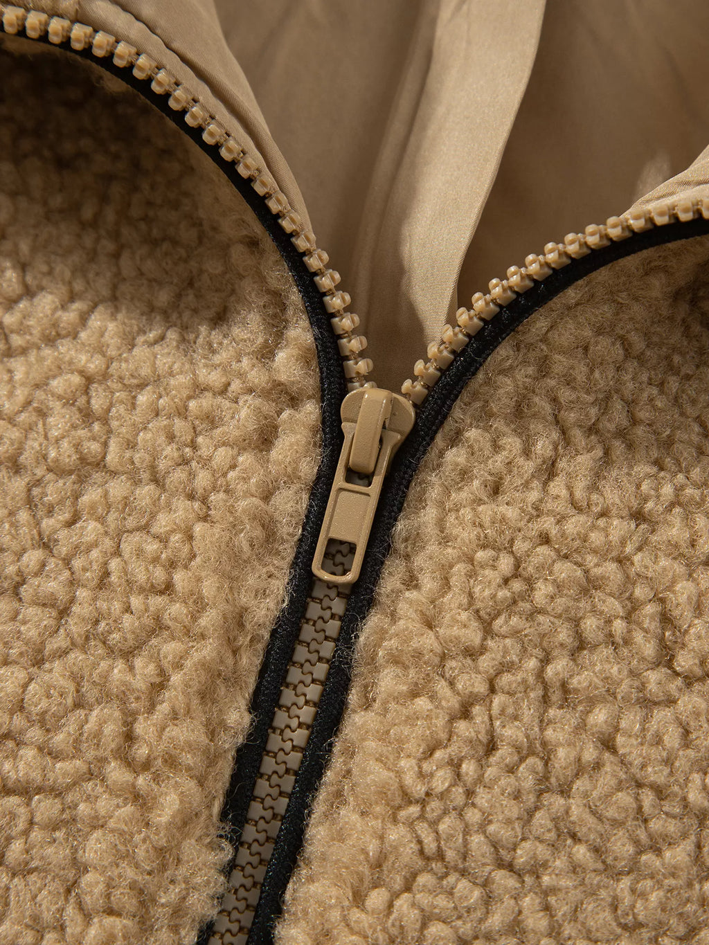 Camel fleece zip-up jacket with collar and dropped shoulders, view 5
