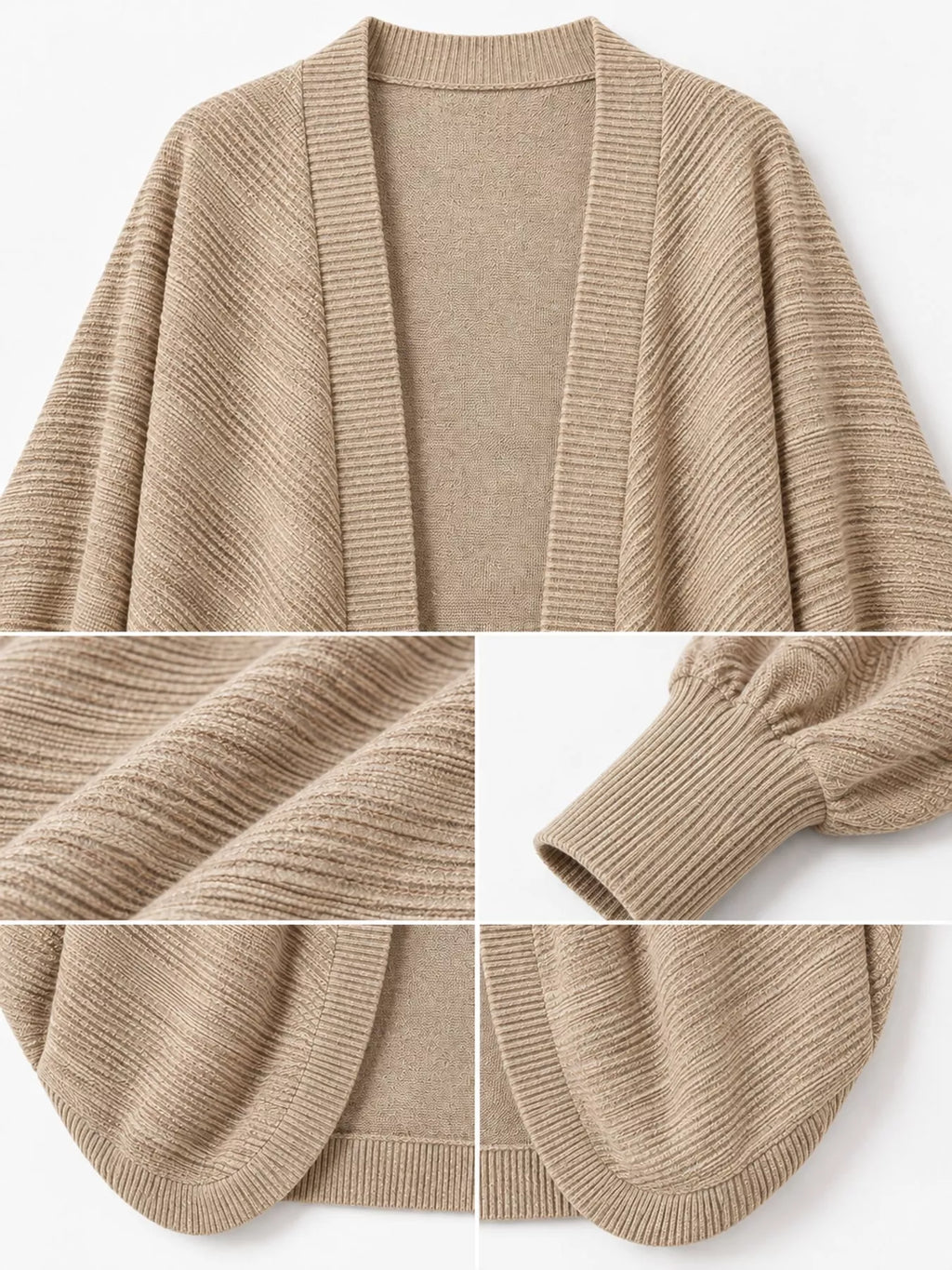 Open-front ribbed batwing sleeve cardigan, view 30