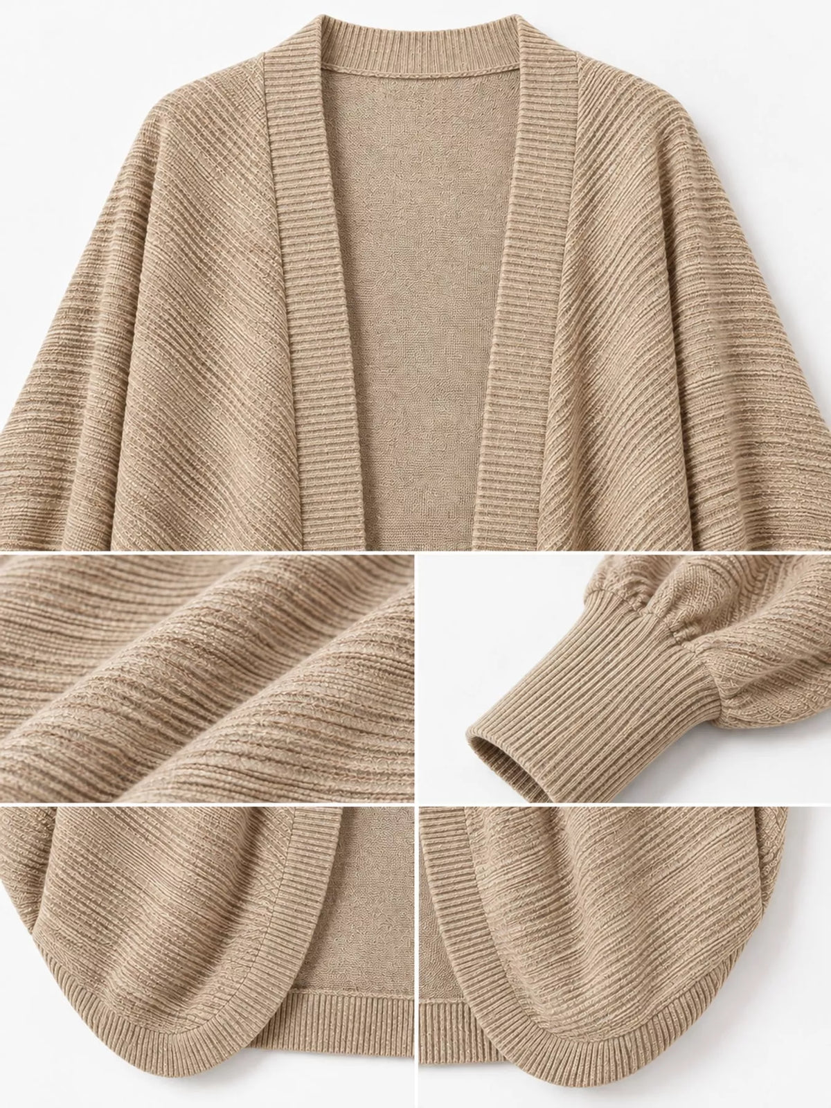 Open-front ribbed batwing sleeve cardigan, view 30