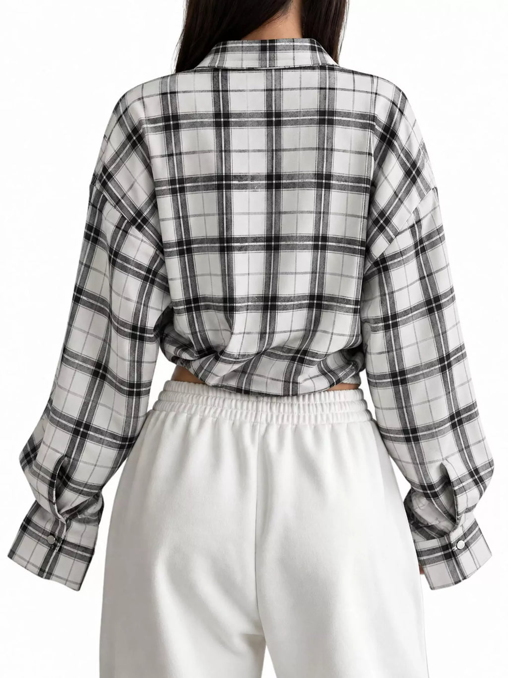 Trendsi plaid button-up shirt featuring a classic checkered pattern, long sleeves, and a collar for casual and stylish wear.