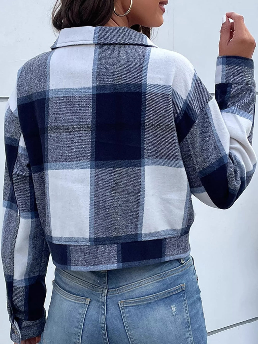 Plaid button-front cropped jacket, view 7